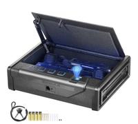 VEVOR Coffre-Fort de Pistolet en Acier Coffre-Fort Biométrique pour 2 Pistolets 3 Moyens de Déverrouillage par Empreintes Digitales Clés et Combinaison pour Bijoux Armes de Poing Voiture 28x18x5 cm