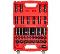 VEVOR Coffret de Douilles à Chocs 39PCs à Entraînement de 12,7 mm, Kit de Douilles Profondes et Courtes à 6 Pans, Métriques 9-30 mm, en Acier Cr-V, Double Marquage de Taille, pour Entretien Automobile