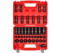 VEVOR Coffret de Douilles à Chocs 39PCs à Entraînement de 12,7 mm, Kit de Douilles Profondes et Courtes à 6 Pans, Métriques 9-30 mm, en Acier Cr-V, Double Marquage de Taille, pour Entretien Automobile