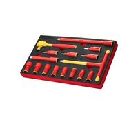 VEVOR Coffret de Douilles Isolées 16PCs, Ensemble d'Outils Isolés pour Électriciens 1000 V, avec Douilles, Clé à Poignée en T, Cliquet d'Entraînement, Rallonges, pour Réparation Ménagère et Automobile