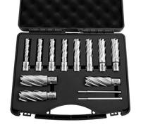 VEVOR Coffret de Fraises Annulaires HSS, Fraises à Carotter pour Perceuse Magnétique, 13 Pièces dont 2 Goupilles Pilotes, Queue Universelle, Profondeur de Coupe 50,8 mm, Diamètre 11,11 à 26,98 mm