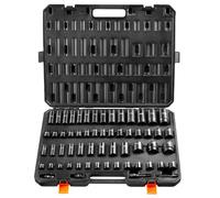 VEVOR Coffret Douilles à Chocs 3/8" et 1/2" SAE (5/16"-1-1/4") Métrique 6-32 mm, Kit pour Clé à Cliquet 59PCs, en Acier Cr-Mo, 6 Pans, Étiquettes Transparentes, pour la Réparation Automobile, Atelier