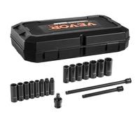 Coffret de 18 douilles à chocs VEVOR à 6 pans avec embout de 3/8" et cliquet