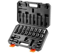 VEVOR Coffret Douilles à Chocs Profondes 3/8 po Métrique 10-19 mm Pivotantes à 360 Degrés, Kit pour Clé à Cliquet 14PCs, en Acier Allié Cr-Mo, 6 Pans, Marquages de Taille Faciles à Lire, Atelier