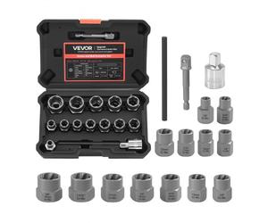 VEVOR Coffret Extracteurs de Boulons Endommagés 16PCs, Jeu de Douilles d'Extraction d'Écrous Abîmés Rouillés Arrondis, Utilisés avec ynamométrique ou Perceuse Électrique, avec Adaptateurs