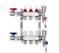 VEVOR Collecteur de Chauffage Radiant 3 Branches, Kit Collecteur Tubes PEX 1,27 cm en Acier Inoxydable, avec Adaptateurs 1,27 cm, Accessoires de Montage, pour Chaleur Radiante Hydronique par le Sol