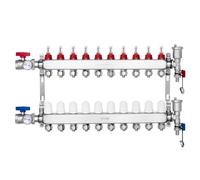 VEVOR Collecteur de Chauffage Radiant 10 Branches, Kit Collecteur Tubes PEX 1,27 cm en Acier Inoxydable, avec Adaptateurs 1,27 cm, Accessoires de Montage, pour Chaleur Radiante Hydronique par le Sol