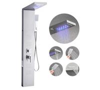 VEVOR Colonne de douche avec pommeau de douche effet pluie, système de panneau de douchette mural LED en acier inoxydable brossé 1345 mm, robinet 5 fonctions, avec 4 jets corporels et douchette à main