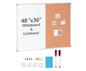 VEVOR Combo Tableau Blanc et Tableau en Liège 120x90 cm, Tableau d'Affichage Magnétique Effaçable à Sec, avec Cadre en Aluminium, Montage Mural, pour Épingler Mémo Notes Photos Bureau Maison École