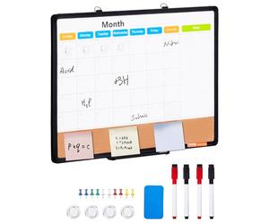 VEVOR Combo Tableau Blanc et Tableau en Liège 60 x 45 cm, Calendrier Mensuel avec Cadre en Aluminium, Tableau Magnétique Effaçable à Sec, Montage Mural, pour Faire des Plans Bureau Maison École