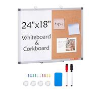 VEVOR Combo Tableau Blanc et Tableau en Liège 60x45 cm, Tableau d'Affichage Magnétique Effaçable à Sec, avec Cadre en Aluminium, Montage Mural, pour Épingler Mémo Notes Photos Bureau Maison École