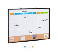VEVOR Combo Tableau Blanc et Tableau en Liège 90 x 60 cm, Calendrier Mensuel avec Cadre en Aluminium, Tableau Magnétique Effaçable à Sec, Montage Mural, pour Faire des Plans Bureau Maison École