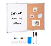 VEVOR Combo Tableau Blanc et Tableau en Liège 90x60 cm, Tableau d'Affichage Magnétique Effaçable à Sec, avec Cadre en Aluminium, Montage Mural, pour Épingler Mémo Notes Photos Bureau Maison École