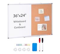 VEVOR Combo Tableau Blanc et Tableau en Liège 90x60 cm, Tableau d'Affichage Magnétique Effaçable à Sec, avec Cadre en Aluminium, Montage Mural, pour Épingler Mémo Notes Photos Bureau Maison École