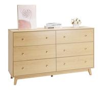 VEVOR Commode 6 tiroirs avec système coulissant et anti-basculement bois clair