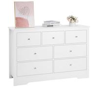 VEVOR Commode 7 tiroirs, meuble de rangement en bois avec système coulissant et anti-basculement, style minimaliste moderne, meuble TV de rangement, armoire pour salon, couloir, chambre, entrée, blanc