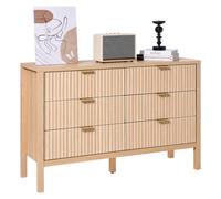 VEVOR Commode à 6 tiroirs cannelés, meuble de rangement en bois avec système coulissant et anti-basculement, style minimaliste moderne, organisateur pour salon, couloir, chambre, entrée, bois clair