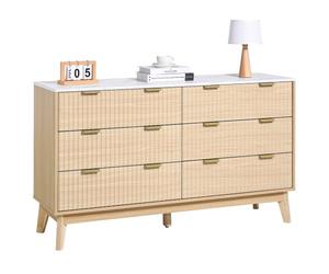 VEVOR Commode à 6 tiroirs, meuble de rangement en bois avec système coulissant et anti-basculement, style minimaliste moderne, organisateur cannelé pour salon, couloir, chambre, entrée, bois clair