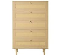 VEVOR Commode en rotin à 5 tiroirs, meuble de rangement avec poignées en métal et pieds en bois, organisateur de vêtements et rangement bohème en bois, armoire pour chambre à coucher, salon ou couloir