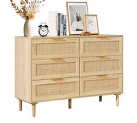VEVOR Commode en rotin à 6 tiroirs, meuble de rangement style bohème, organisateur de vêtements et rangement en bois moderne, armoire avec poignées et pieds robustes pour chambre, salon, couloir