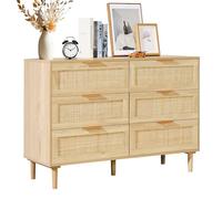VEVOR Commode en rotin à 6 tiroirs, Meuble de Rangement Style bohème, Organisateur de vêtements et Rangement en Bois Moderne, Armoire avec poignées et Pieds Robustes pour Chambre, Salon, Couloir
