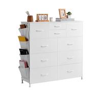 VEVOR Commode en tissu à 10 tiroirs, meuble de rangement avec bacs tissu, tiroir de rangement pour placard avec poignée facile à tirer et cadre en acier robuste, pour chambre à coucher, couloir, blanc