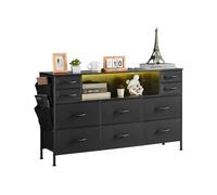 VEVOR Commode en Tissu à 10 tiroirs, Meuble de Rangement avec bacs Tissu, tiroir de Rangement pour Placard, avec étagère Rangement Ouverte, lumières LED et Prise intégrée, pour Chambre, Couloir, Noir