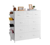 VEVOR Commode en tissu à 10 tiroirs, meuble de rangement avec bacs tissu, tiroir de rangement pour placard avec poignée facile à tirer et cadre en acier robuste, pour chambre à coucher, couloir, blanc