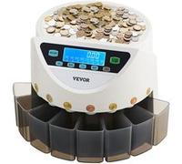 VEVOR Compteuse Trieuse de Pièces en Euros 8 Types Avec Écran LCD 5 Tubes Capacité 850PCS Noir et Gris