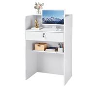 VEVOR Comptoir de Réception, 60 cm Bureau d'accueil Rectangulaire avec Tiroir Verrouillable, Table de Caisse Compacte pour Bureau, Hall d'Entrée, Salon et Boutique, Meuble d'accueil Moderne, Blanc