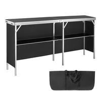 VEVOR Comptoir de Stand Foire Salon 195x38,5x88 cm Table de Bar Pliante Extra Longue et Portable avec Sac de Transport Étagère de Rangement et Jupe Noire pour Fête Pique-Nique Exposition Commerciale