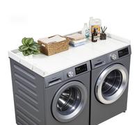 VEVOR Comptoir pour Lave Linge et Sèche Linge 137x69,9 cm, Plan de Travail pour Machine à Laver en Bois, pour Rangement Aménagement Buanderie Placard Balcon, avec Rebord et 2 Crochets, Blanc