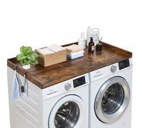 VEVOR Comptoir pour Lave Linge et Sèche Linge 137x69,9 cm, Plan de Travail pour Machine à Laver Imperméable, pour Aménagement Buanderie Placard Balcon, en Bois, avec Rebord et 2 Crochets, Marron