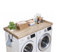 VEVOR Comptoir pour Lave Linge et Sèche Linge 137x69,9 cm, Plan de Travail pour Machine à Laver Imperméable, pour Rangement Aménagement Buanderie Placard Balcon, avec Rebord et Crochets, Chêne