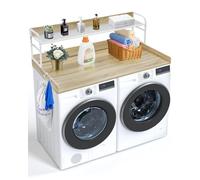 VEVOR Comptoir pour Lave-Linge et sèche-Linge, 137x70 cm, étagère à 2 Niveaux, Surface de comptoir en Bois avec Coussinets antidérapants, pour Organisation et Rangement de la buanderie, Couleur chêne