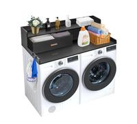 VEVOR Comptoir pour lave-linge et sèche-linge à 2 tiroirs avec étagère à 2 niveaux, surface de comptoir en bois, avec coussinets antidérapants, pour organisation et rangement de la buanderie, noir