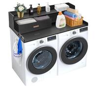 VEVOR Comptoir pour lave-linge et sèche-linge à 2 tiroirs avec étagère à 2 niveaux, surface de comptoir en bois, avec coussinets antidérapants, pour organisation et rangement de la buanderie, noir Whi