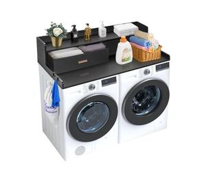 VEVOR Comptoir pour lave-linge et sèche-linge à 2 tiroirs avec étagère à 2 niveaux, surface de comptoir en bois, avec coussinets antidérapants, pour organisation et rangement de la buanderie, noir