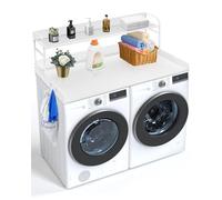 VEVOR Comptoir pour lave-linge et sèche-linge avec étagère à 2 niveaux, surface de comptoir en bois, 1370 x 700 mm, avec coussinets antidérapants, pour organisation et rangement de la buanderie, blanc