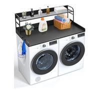 VEVOR Comptoir pour Lave-Linge et sèche-Linge avec étagère à 2 Niveaux, Surface de comptoir en Bois, 1370 x 700 mm, avec Coussinets antidérapants, pour Organisation et Rangement de la buanderie, Noir