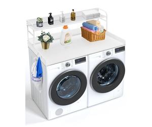 VEVOR Comptoir pour lave-linge et sèche-linge avec étagère à 2 niveaux, surface de comptoir en bois, 1370 x 700 mm, avec coussinets antidérapants, pour organisation et rangement de la buanderie, blanc