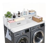 VEVOR Comptoir pour Lave Linge et Sèche Linge avec Étagère, Plan de Travail pour Machine à Laver 137x69,9 cm, pour Rangement Aménagement Buanderie, Plateau en Bois avec Tiroirs et Crochets, Blanc