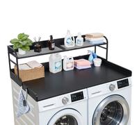 VEVOR Comptoir pour Lave Linge et Sèche Linge avec Étagère, Plan de Travail pour Machine à Laver 137x69,9 cm, pour Rangement Aménagement Buanderie, Plateau en Bois avec Rebord et 2 Crochets, Noir