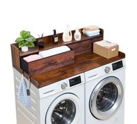 VEVOR Comptoir pour Lave Linge et Sèche Linge avec Étagère, Plan de Travail pour Machine à Laver 137x69,9 cm, pour Rangement Aménagement Buanderie, Plateau en Bois avec Tiroirs et Crochets, Marron