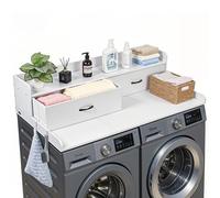 VEVOR Comptoir pour Lave Linge et Sèche Linge avec Étagère, Plan de Travail pour Machine à Laver 137x69,9 cm, pour Rangement Aménagement Buanderie, Plateau en Bois avec Tiroirs et Crochets, Blanc