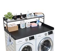 VEVOR Comptoir pour Lave Linge et Sèche Linge avec Étagère, Plan de Travail pour Machine à Laver 137x69,9 cm, pour Rangement Aménagement Buanderie, Plateau en Bois avec Rebord et 2 Crochets, Noir