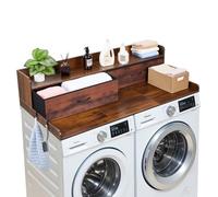 VEVOR Comptoir pour Lave Linge et Sèche Linge avec Étagère, Plan de Travail pour Machine à Laver 137x69,9 cm, pour Rangement Aménagement Buanderie, Plateau en Bois avec Tiroirs et Crochets, Marron