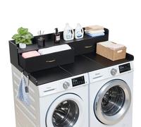 VEVOR Comptoir pour Lave Linge et Sèche Linge avec Étagère, Plan de Travail pour Machine à Laver 137x69,9 cm, pour Rangement Aménagement Buanderie, Plateau en Bois avec Tiroirs et Crochets, Noir