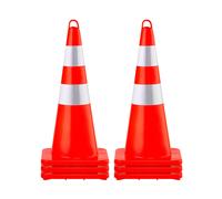 VEVOR Cône Signalisation Réfléchissant 73 cm, Plot de Chantier en PVC, Cône de Sécurité avec Base Lestée et Anneau Portatif pour Délimitation Stationnement d’Urgence en Route Parking, Orange et Argent