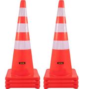 VEVOR Cône Signalisation 6 Pièces 75 cm, Plot de Chantier Orange en PVC, Cône de Sécurité avec Base Lestée et Colliers Réfléchissants, pour Délimitation Stationnement d’Urgence en Route Parking, Red